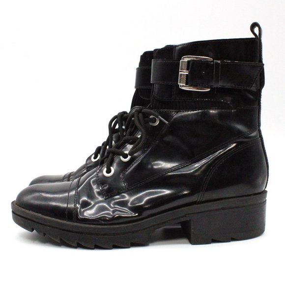 Marc Fisher Womens White 1" Platform Bristyn Block Heel Leather Combat Boots 9M - Picture 3 of 8